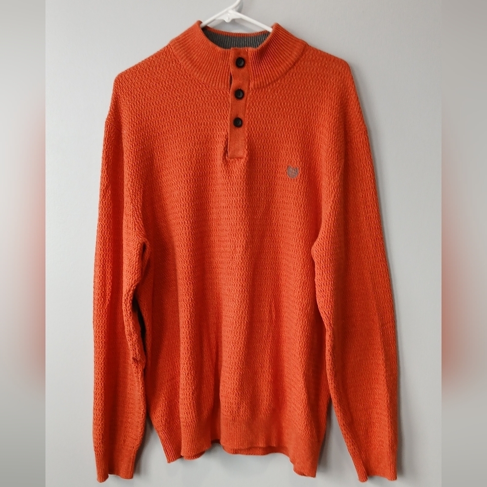 Chaps Orange Mock Neck Sweater Elbow Patches Men's Size XL Academia Preppy